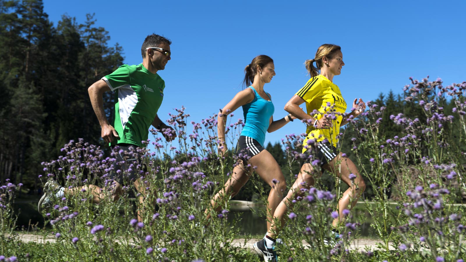 Three boys running in nature in Fiè allo Sciliar